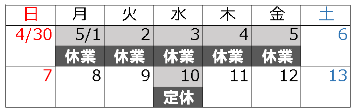 プジョー調布 GW休業のお知らせ